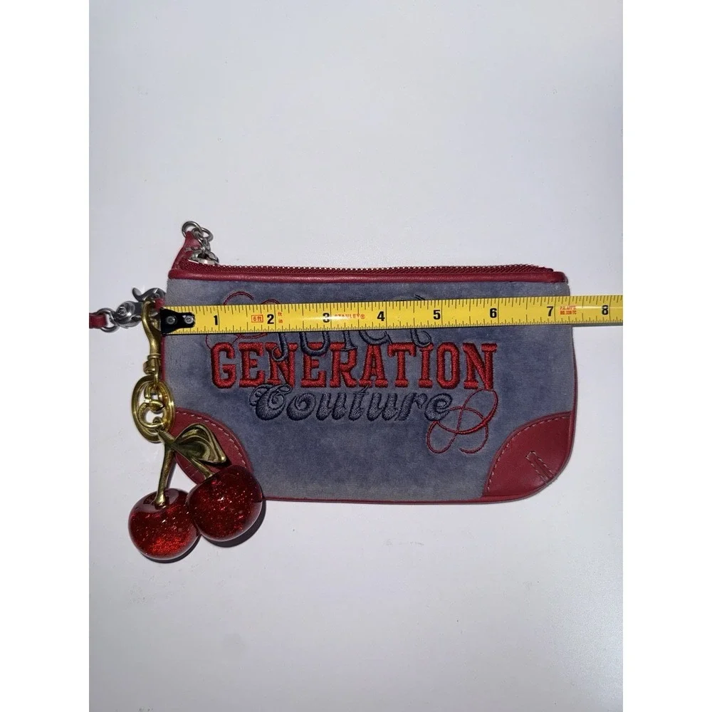 Vtg Juicy Couture Red Velour With Navy Wristlet Wallet‎ Y2K  Rare Charm Cherry Y